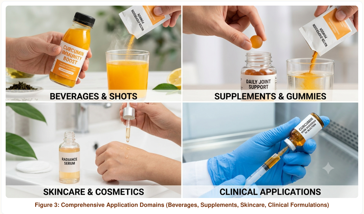 Comprehensive application domains for water-dispersible curcumin